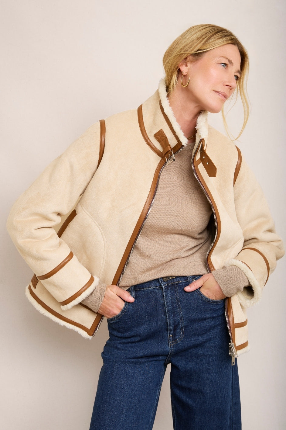 Holly Aviator Jacket - Beige