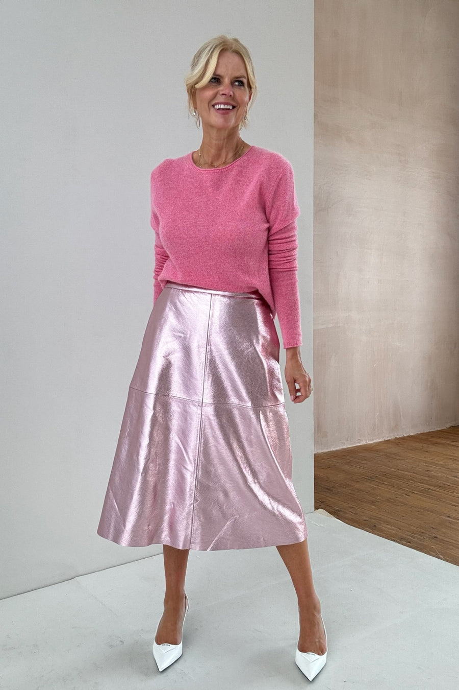 Lateisha Faux Leather Skirt - Pink Metallic