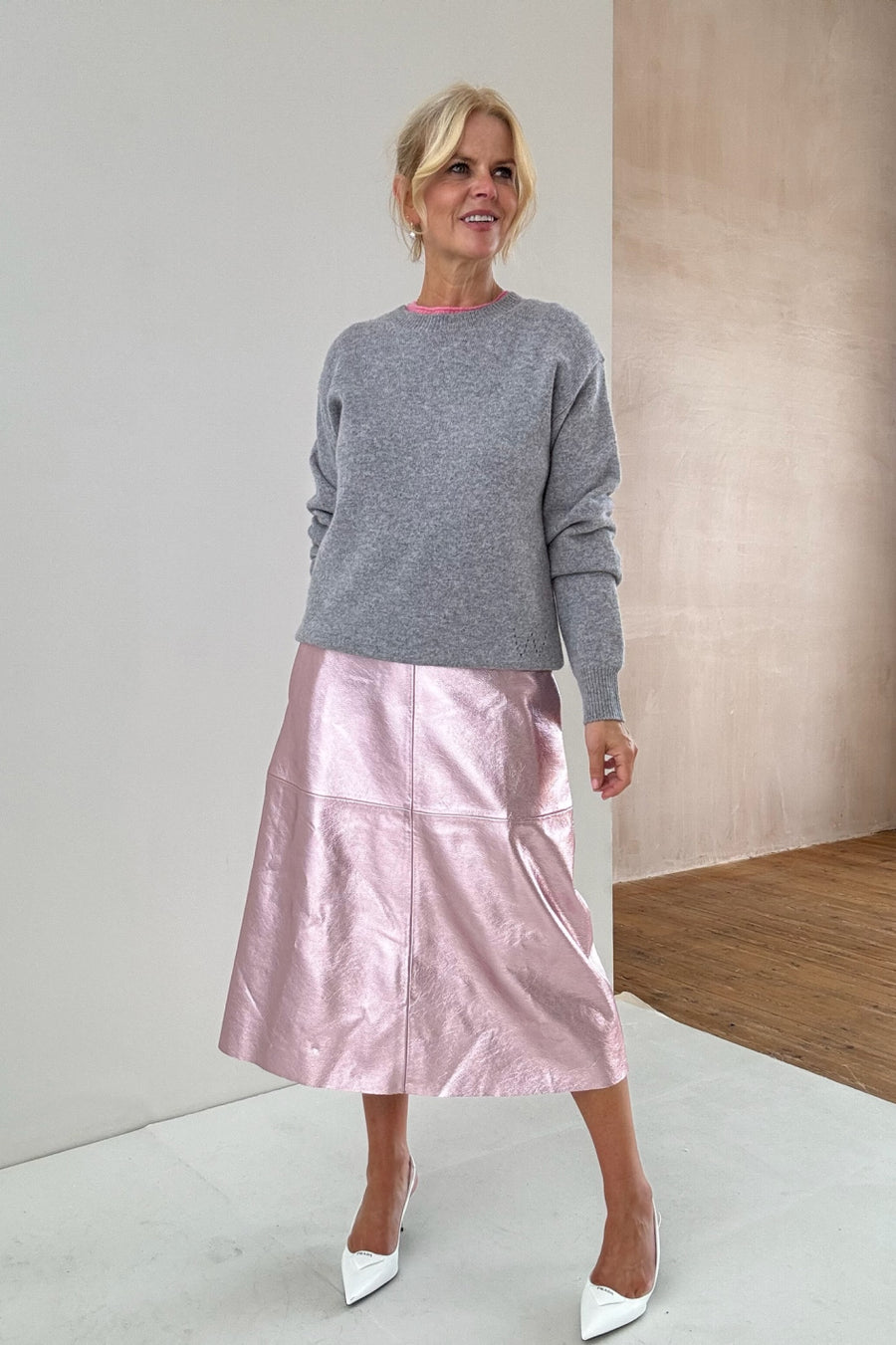 Lateisha Faux Leather Skirt - Pink Metallic