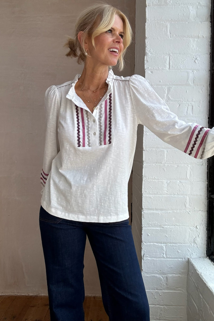 Lotta Ric Rac Henley - Ivory Multi