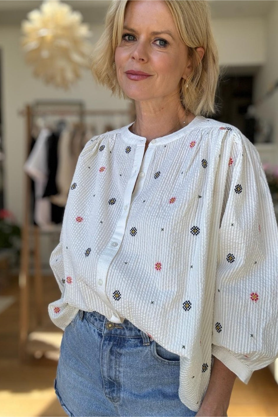 Julia Embroidered Blouse - Ivory/Multi