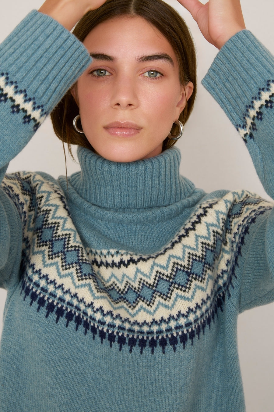 Iris Fairisle Roll Neck Jumper - Denim Blue