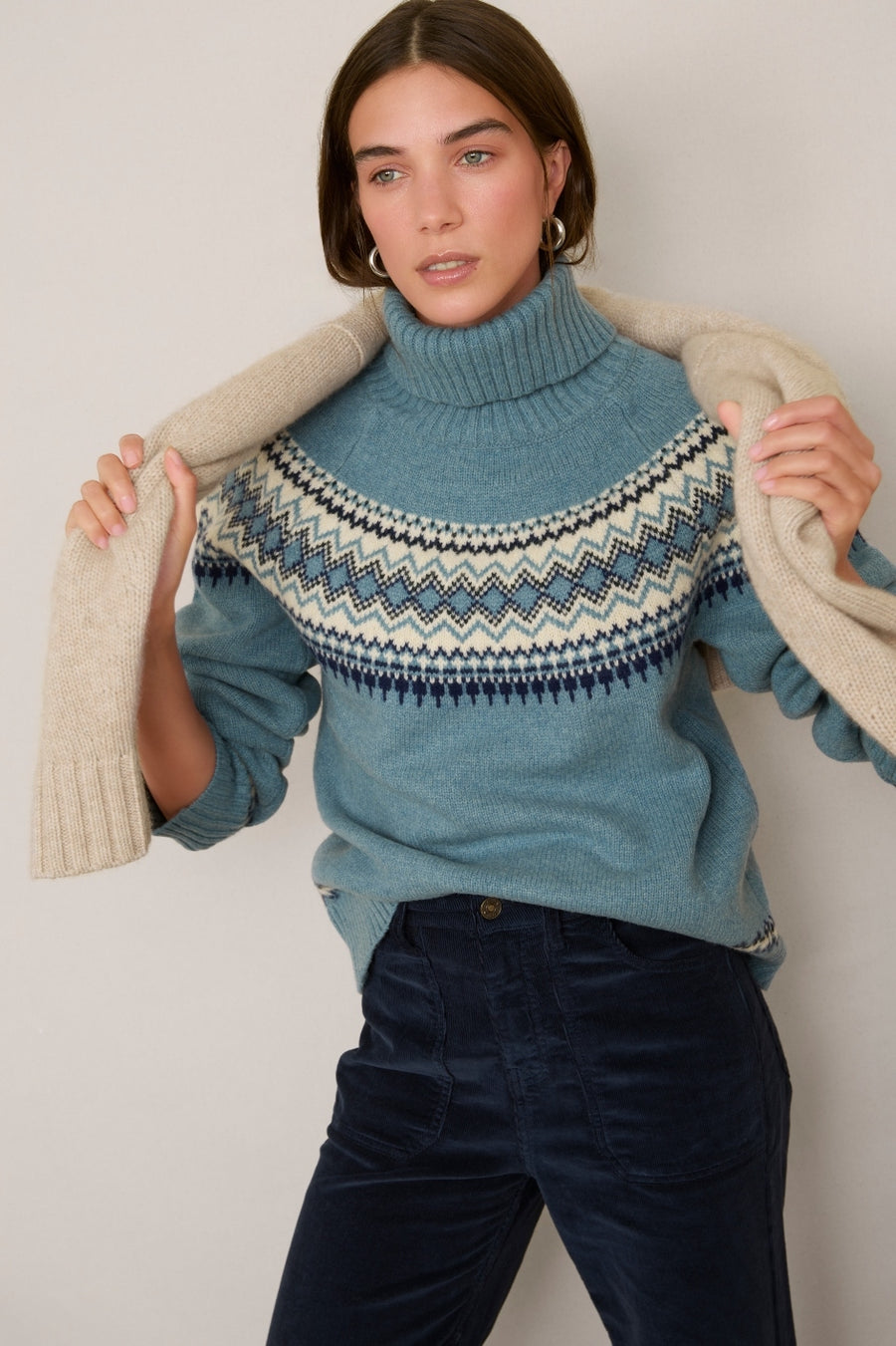 Iris Fairisle Roll Neck Jumper - Denim Blue