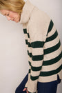 Nadia Funnel Neck Jumper - Oat/Forest Green Stripe