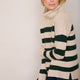 Nadia Funnel Neck Jumper - Oat/Forest Green Stripe