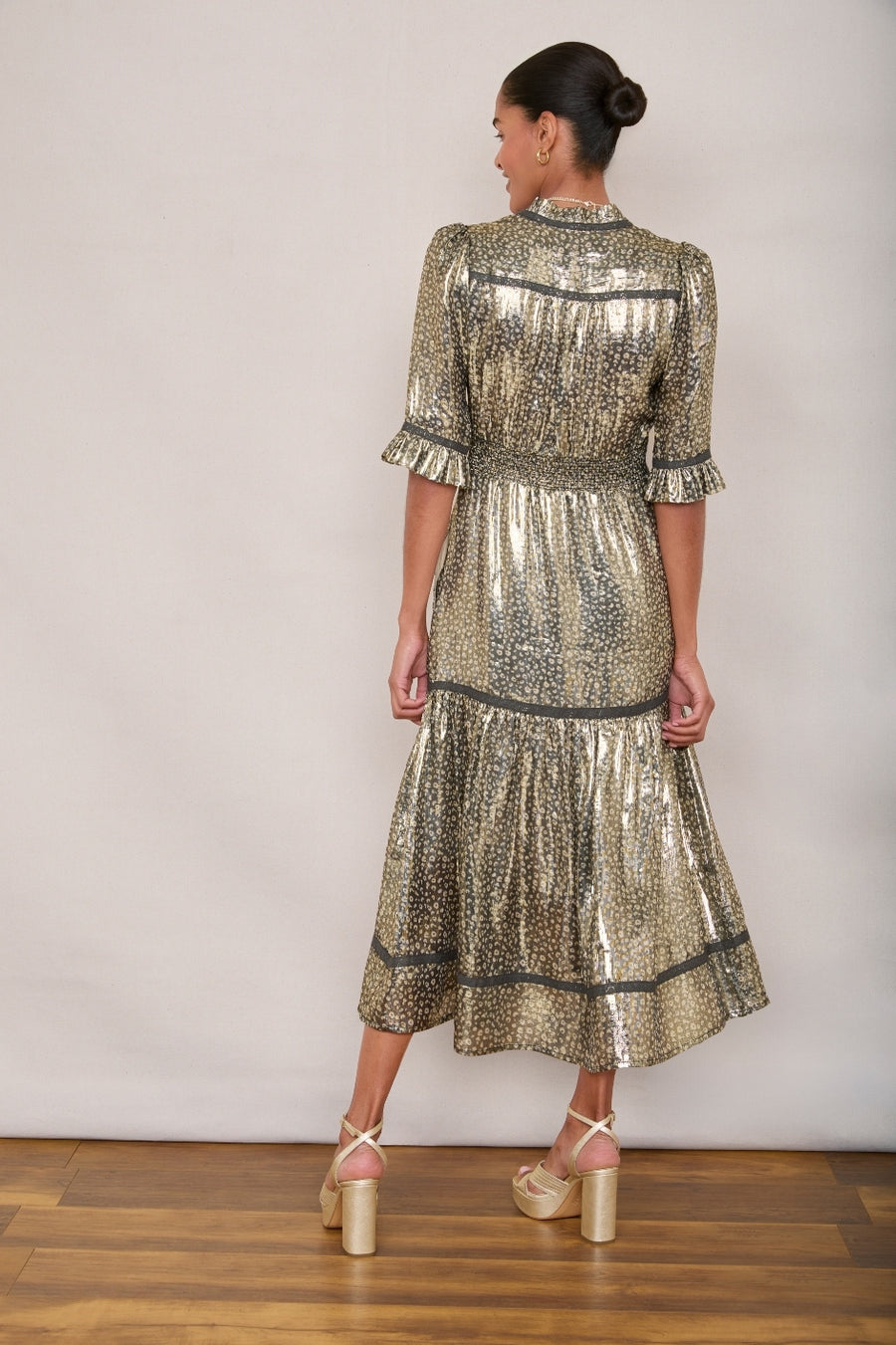 Jodi Lame Dress - Gold Leopard