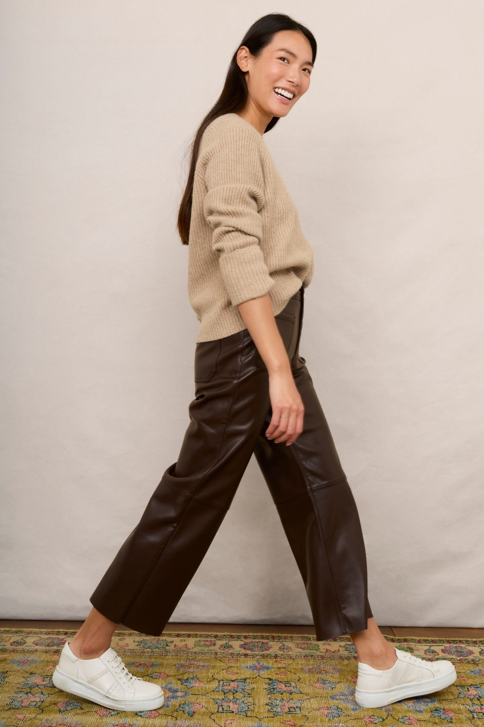 Jules Faux Leather Trousers - Mocha