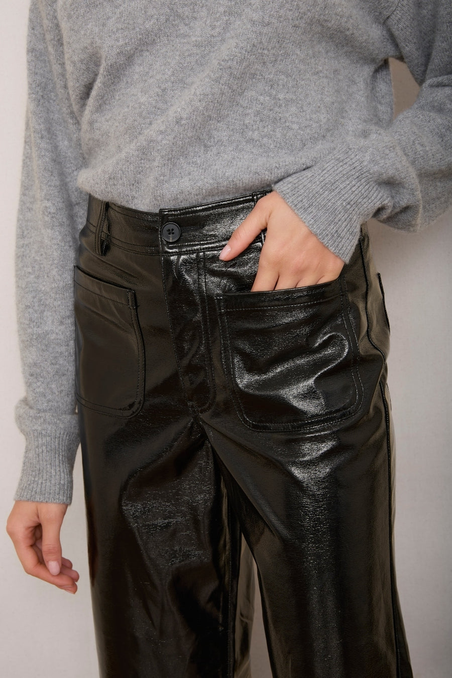 Jules Faux Leather Trouser - Black Crackle