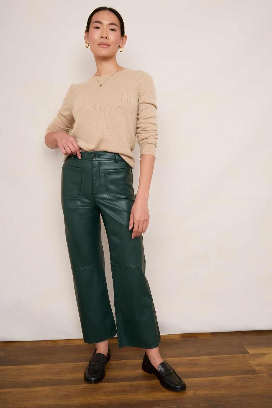 Green leather jeans fashion