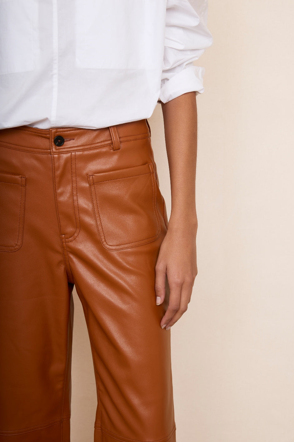 Jules Faux Leather Trousers - Tan