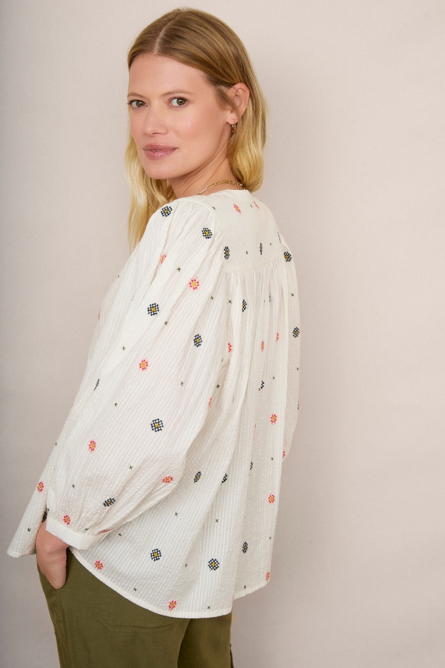 Julia Embroidered Blouse - Ivory/Multi