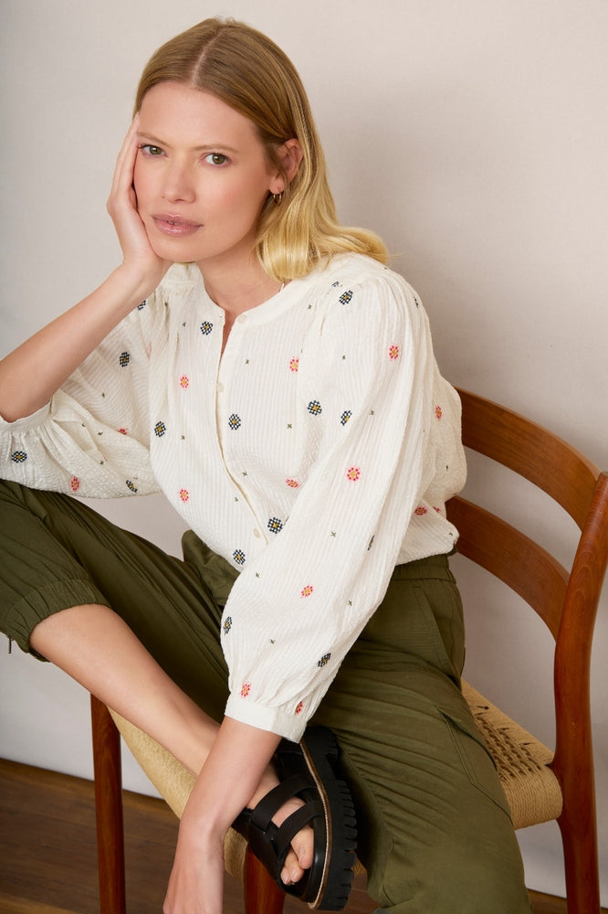 Julia Embroidered Blouse - Ivory/Multi