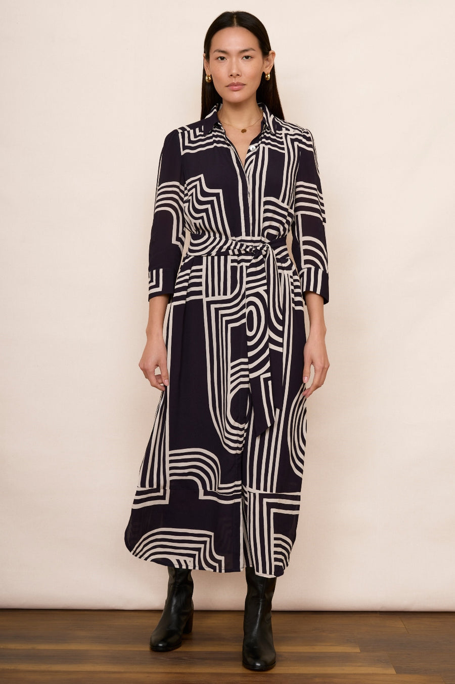 Juno Shirt Dress - Midnight/Ecru