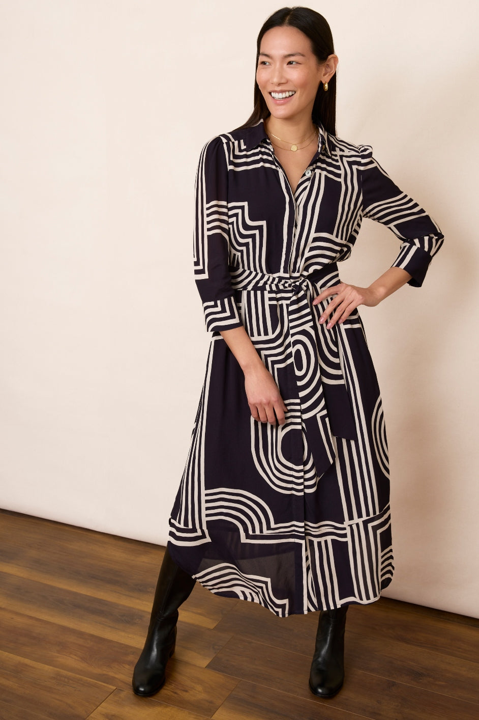 Juno Shirt Dress - Midnight/Ecru