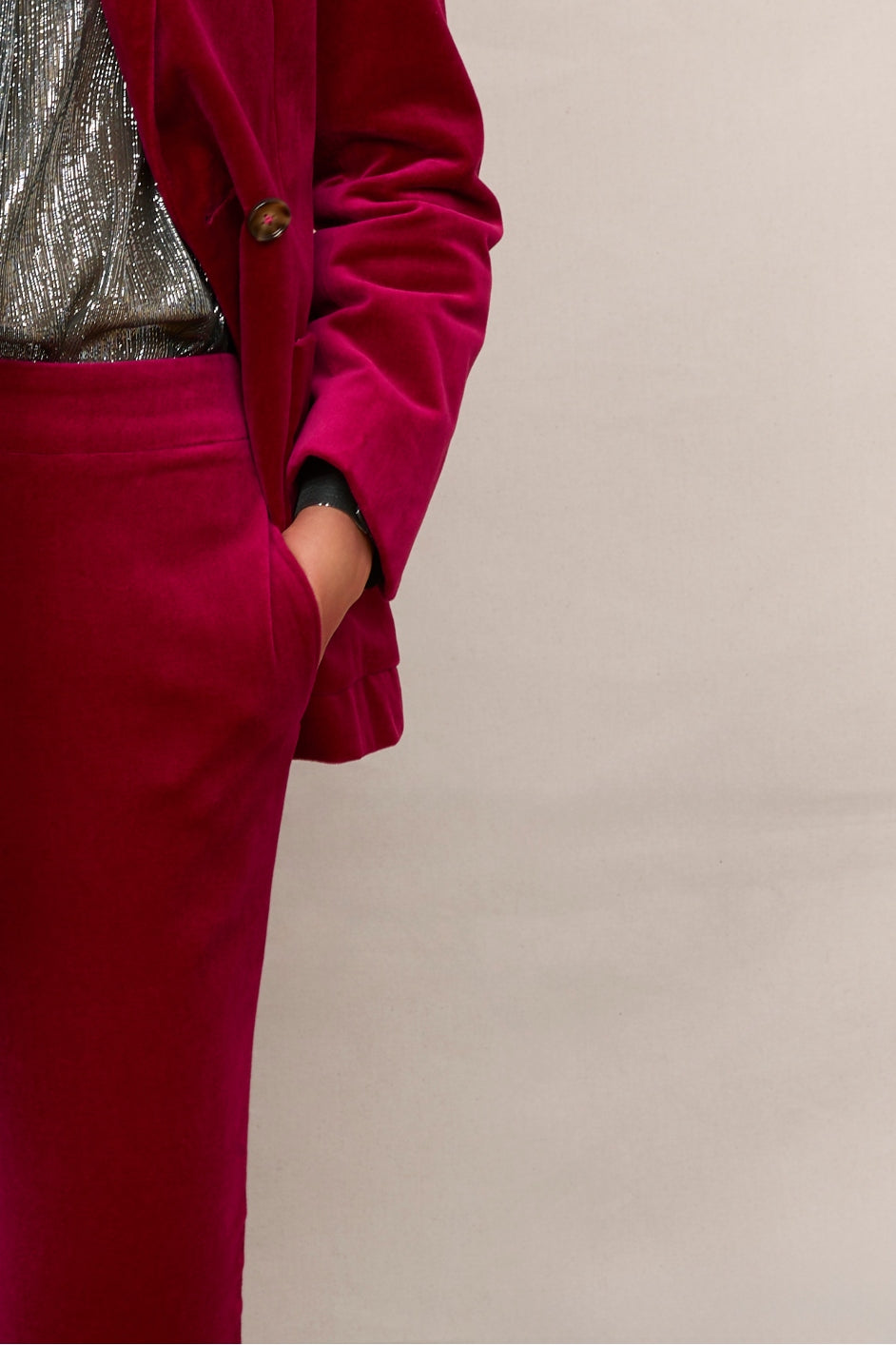 Sandrine Velvet Trouser - Raspberry