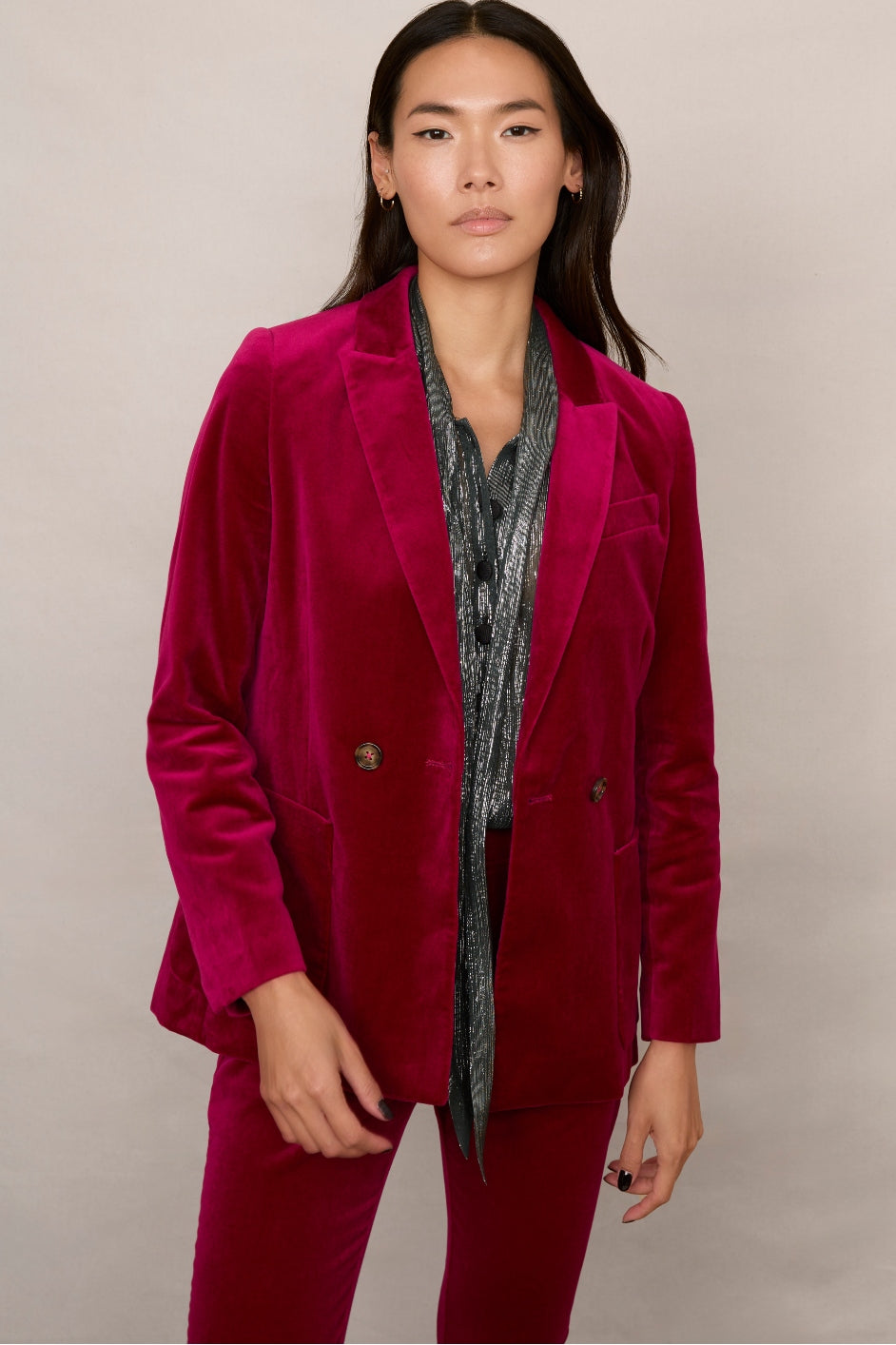 Juniper Velvet Blazer - Raspberry