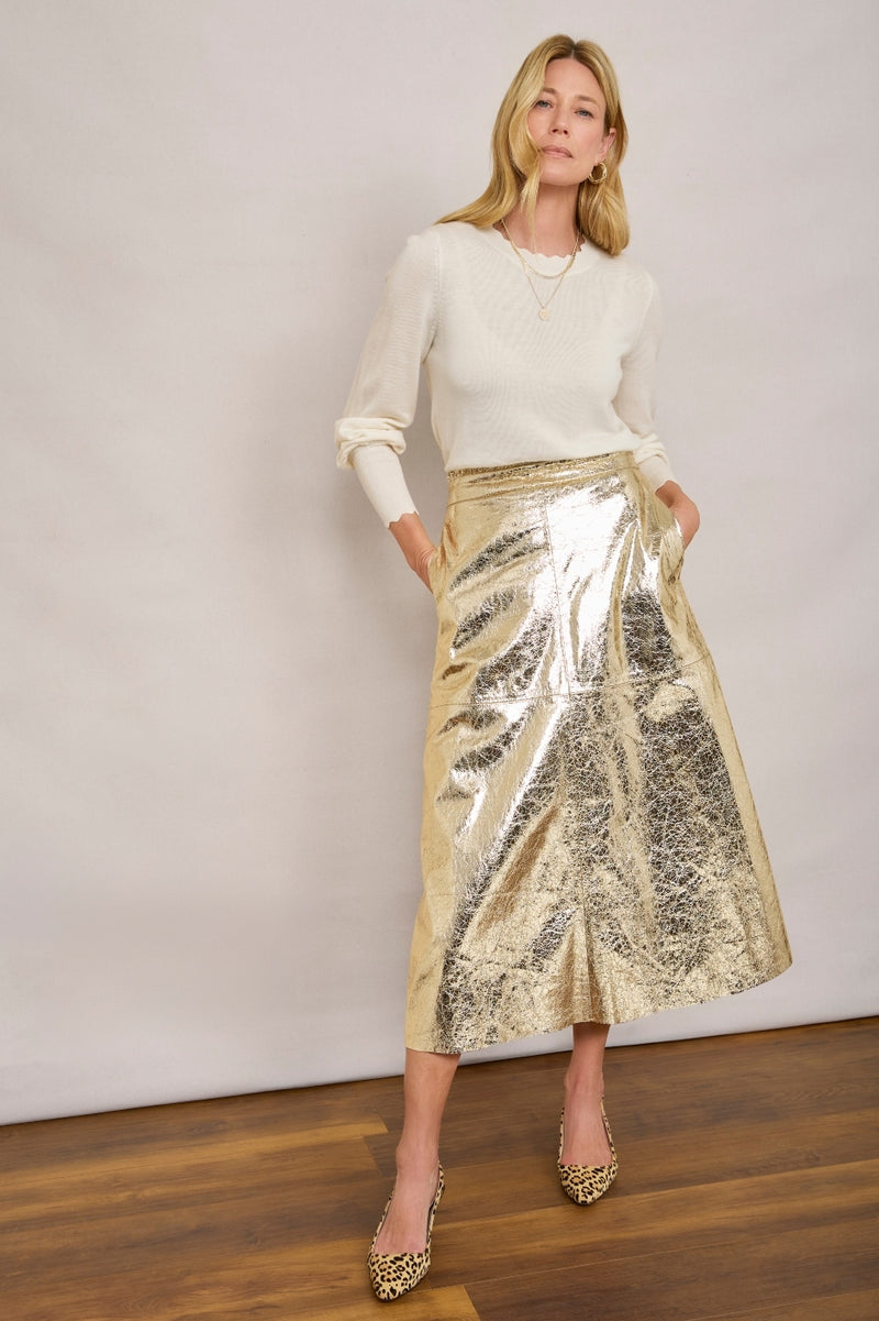 Lateisha Faux Leather Skirt - Gold Crackle