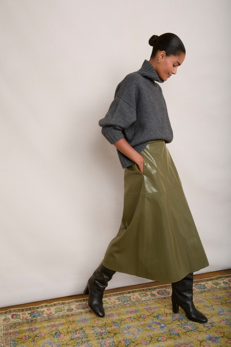 Lateisha Faux Leather Skirt - Olive Patent