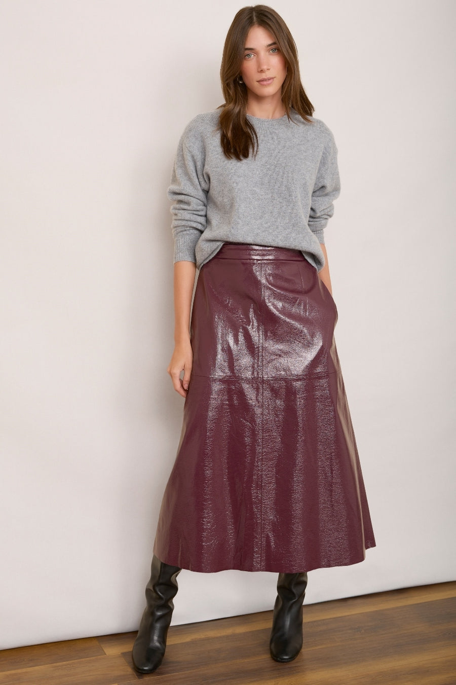 Lateisha Faux Leather Skirt - Plum Patent