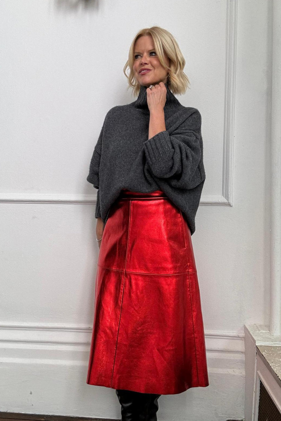 Lateisha Faux Leather Skirt - Red Metallic