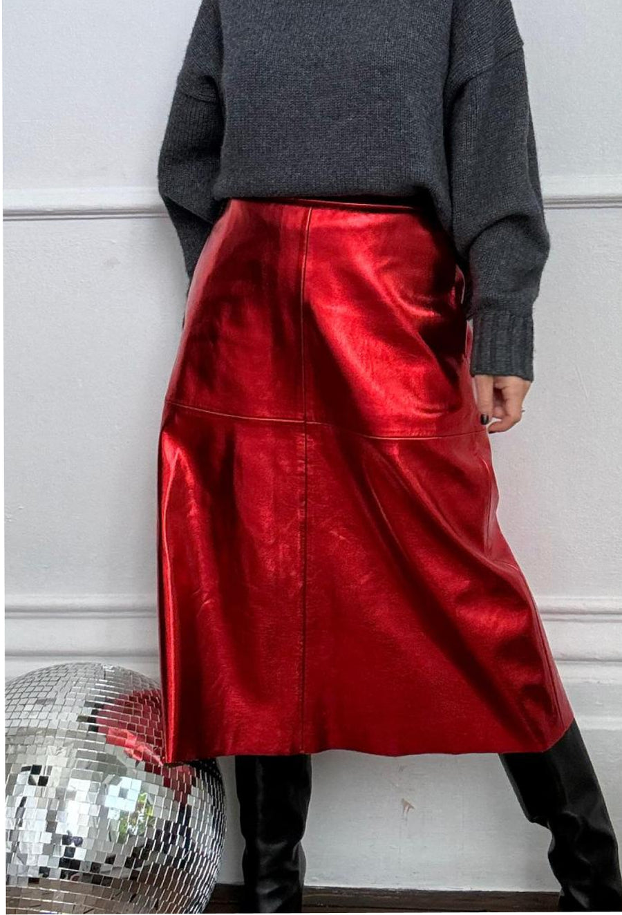 Lateisha Faux Leather Skirt - Red Metallic