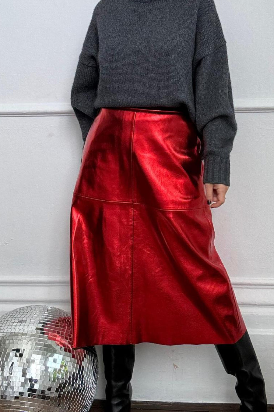 Lateisha Faux Leather Skirt - Red Metallic