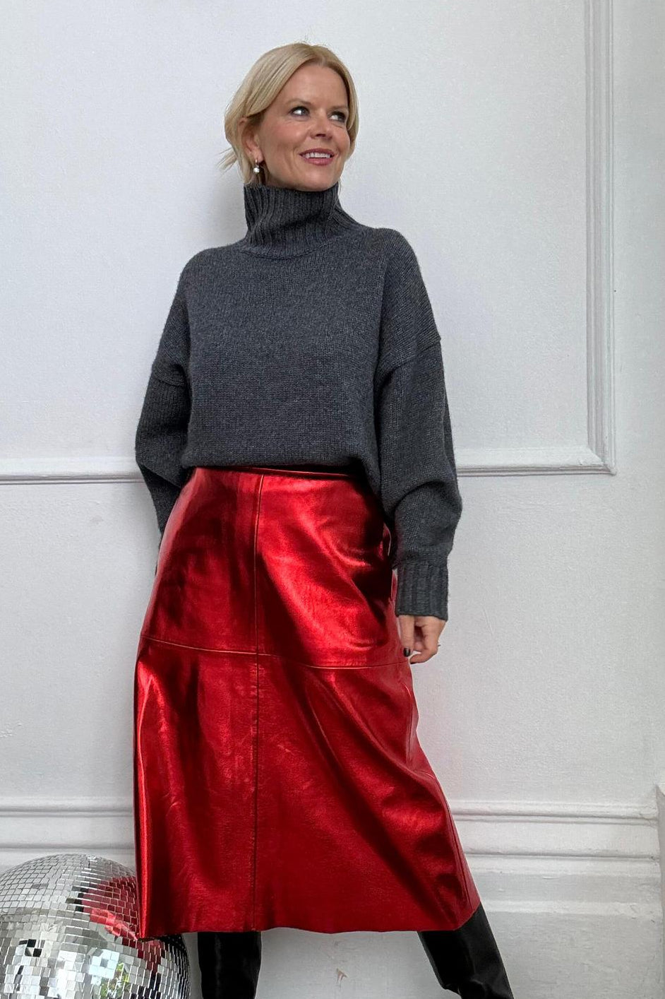 Lateisha Faux Leather Skirt Red Metallic