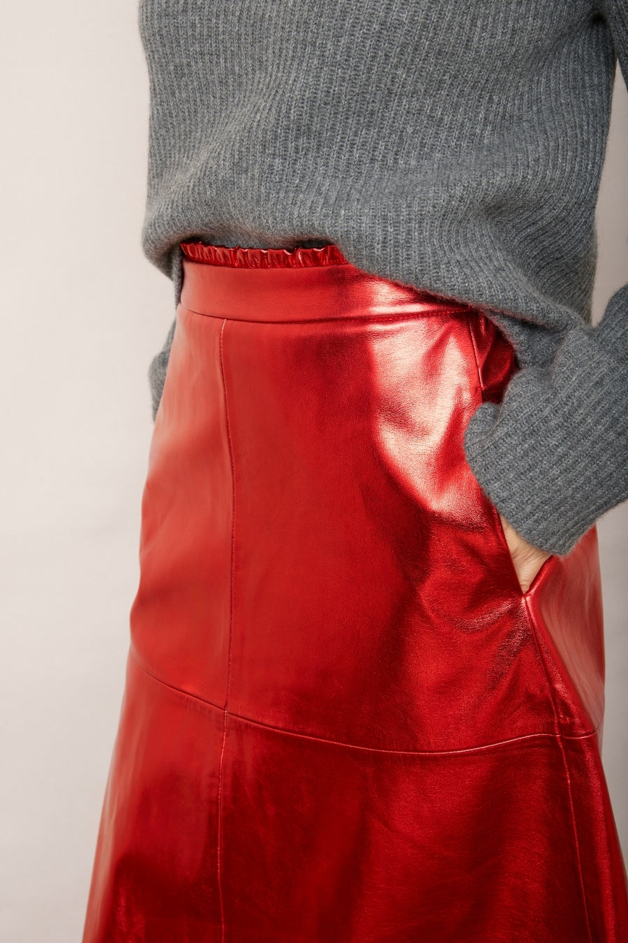 Lateisha Faux Leather Skirt - Red Metallic