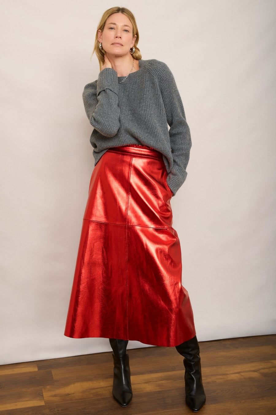 Lateisha Faux Leather Skirt - Red Metallic