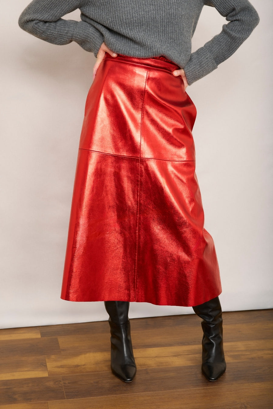 Lateisha Faux Leather Skirt - Red Metallic