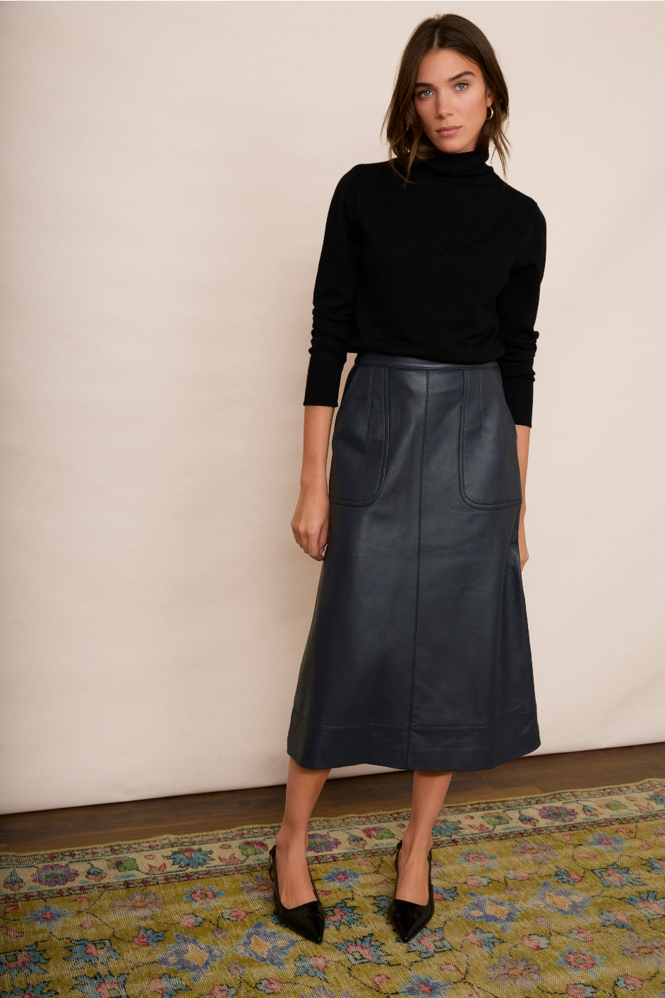 Remi Leather Skirt - Blue/Black