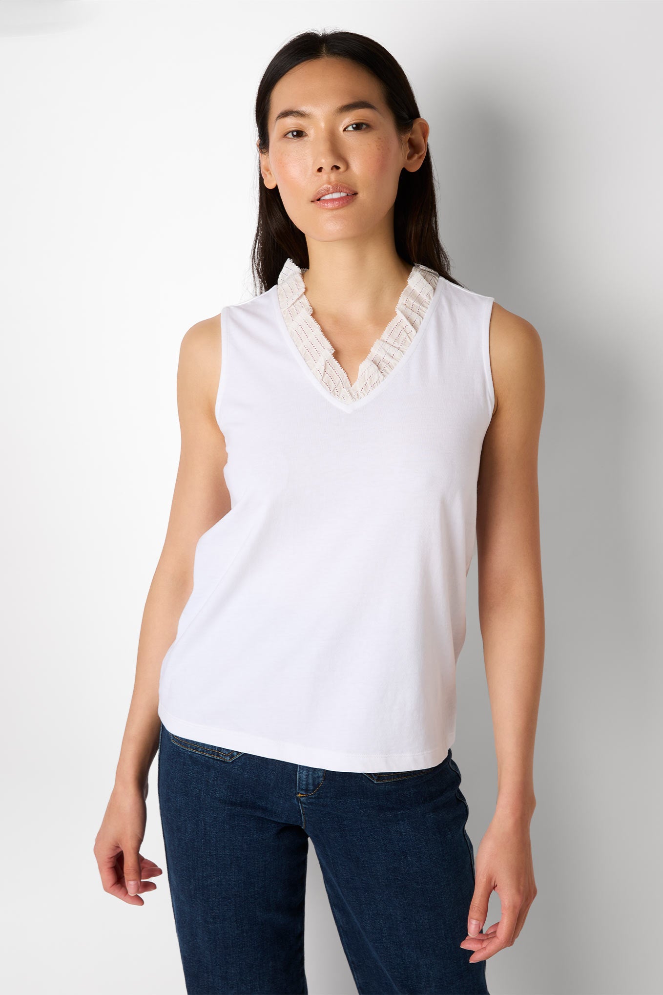 Lausanna Frill Neck Jersey Vest - White