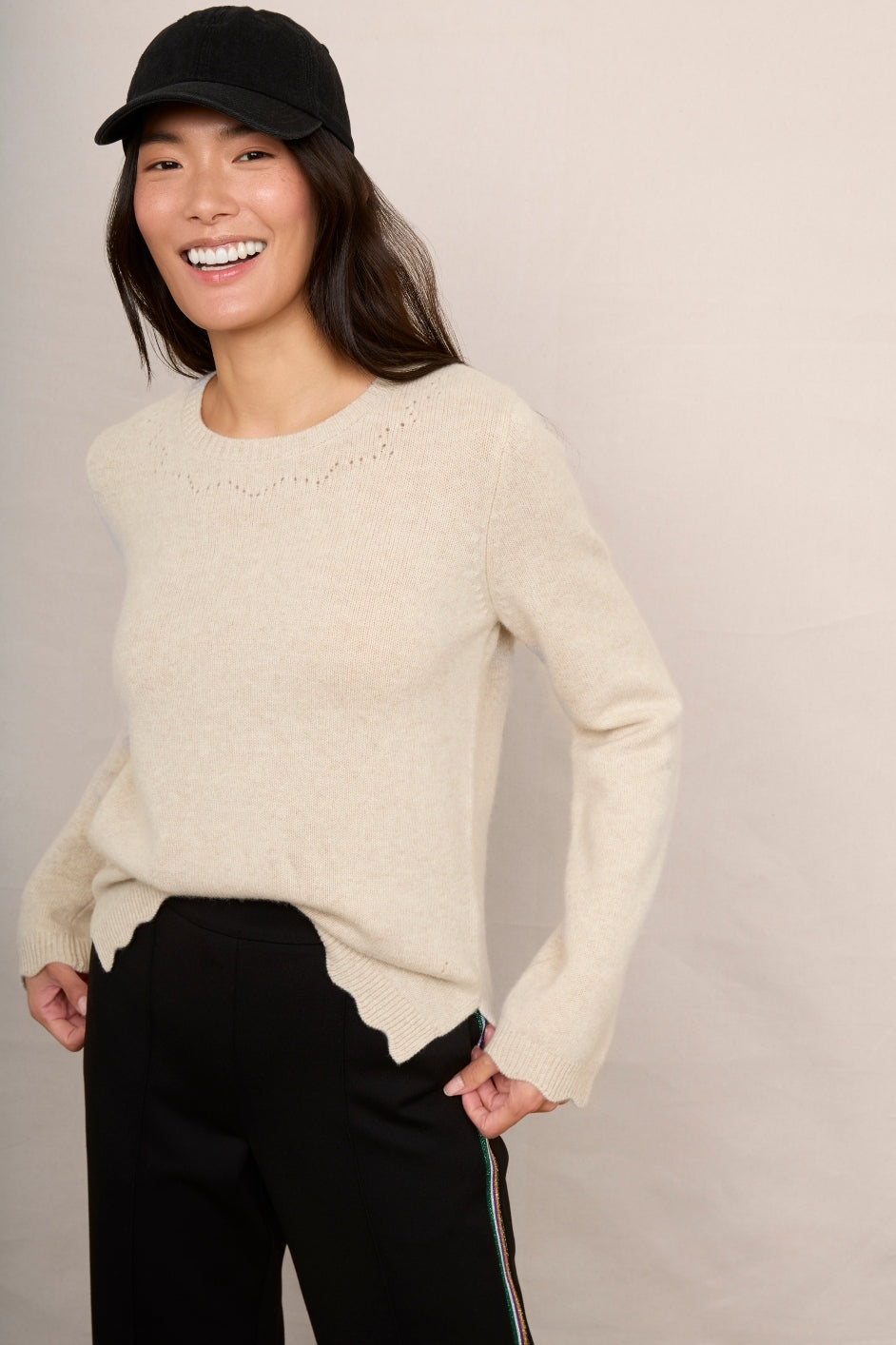 Leah Scallop Detail Jumper - Beige