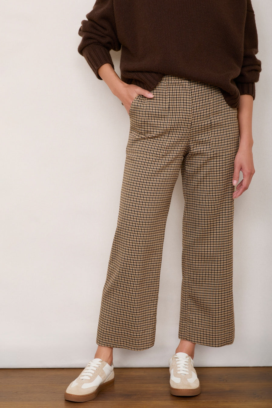 Leia Cropped Trouser - Tan Mini Check