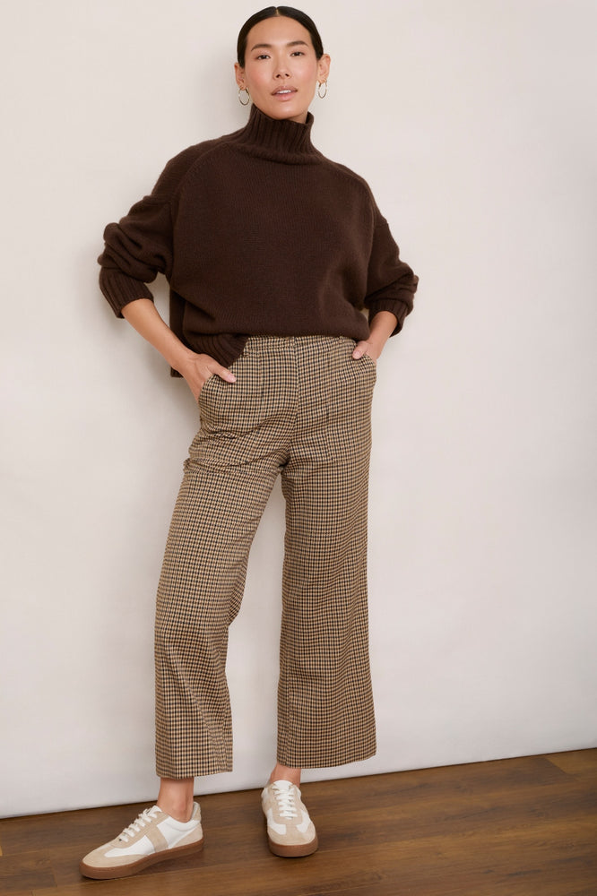 Leia Cropped Trouser - Tan Mini Check