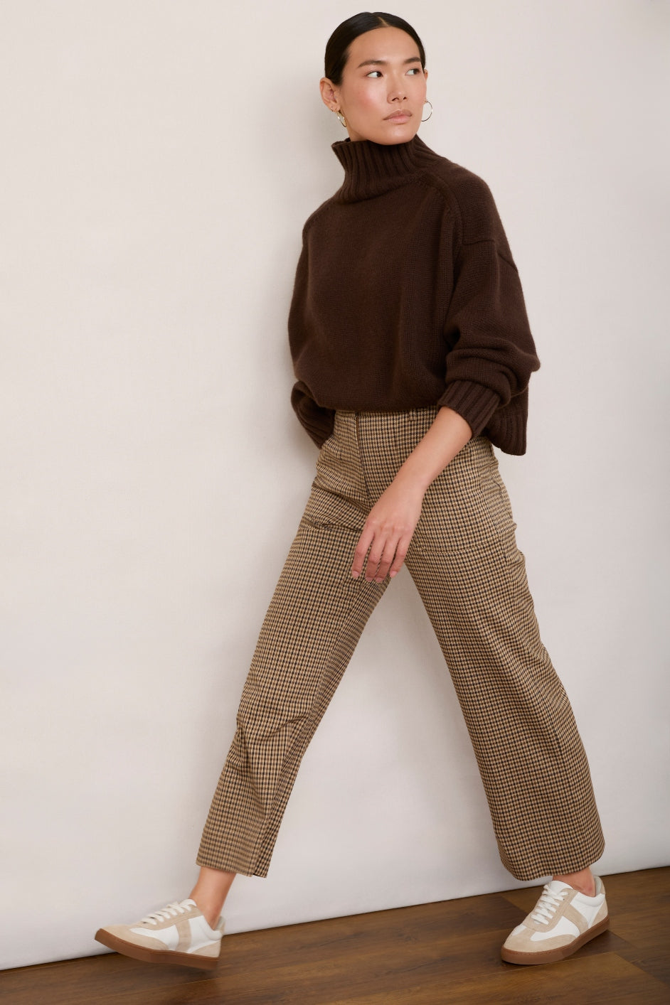 Leia Cropped Trouser - Tan Mini Check