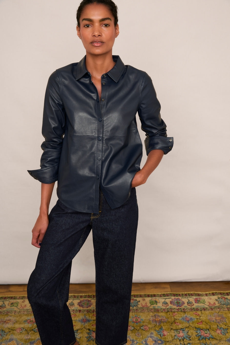 Leonie Leather Shirt - Blue/Black