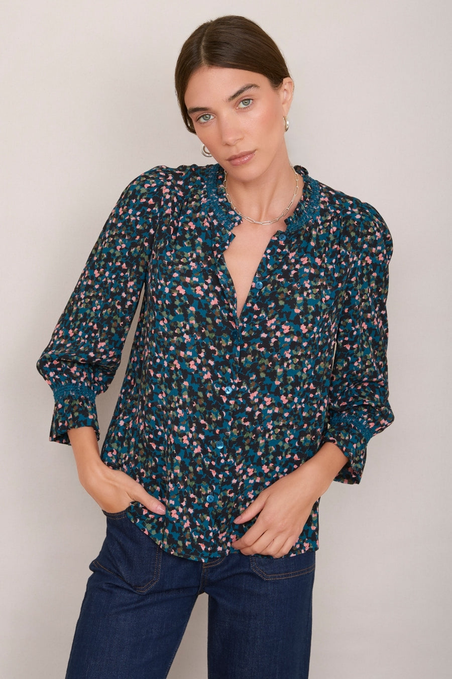 Lexi Blouse - Teal Confetti