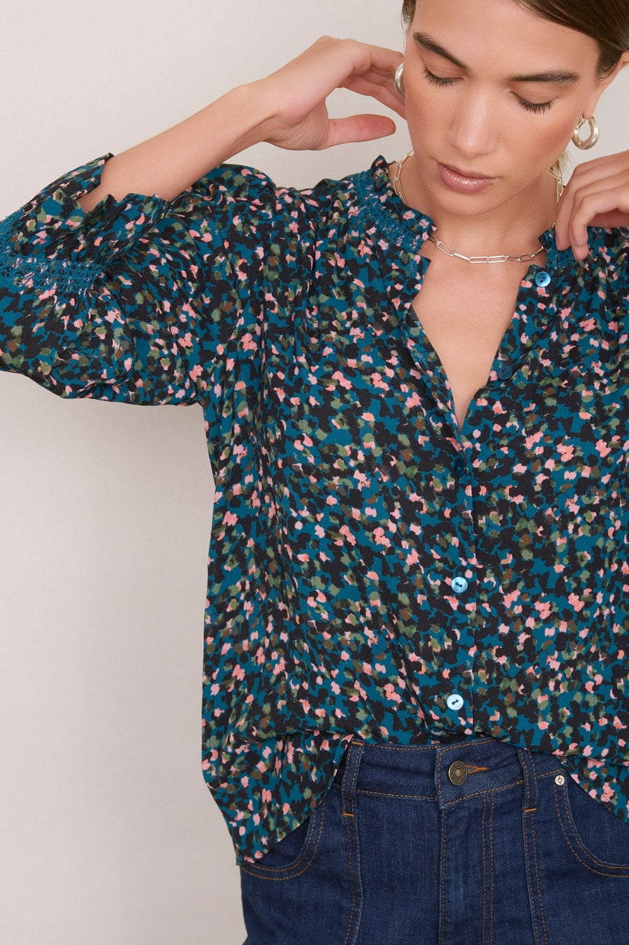 Lexi Blouse - Teal Confetti