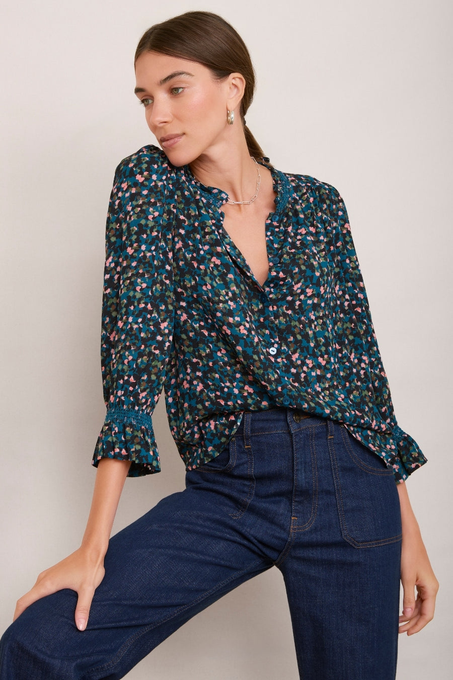 Lexi Blouse - Teal Confetti