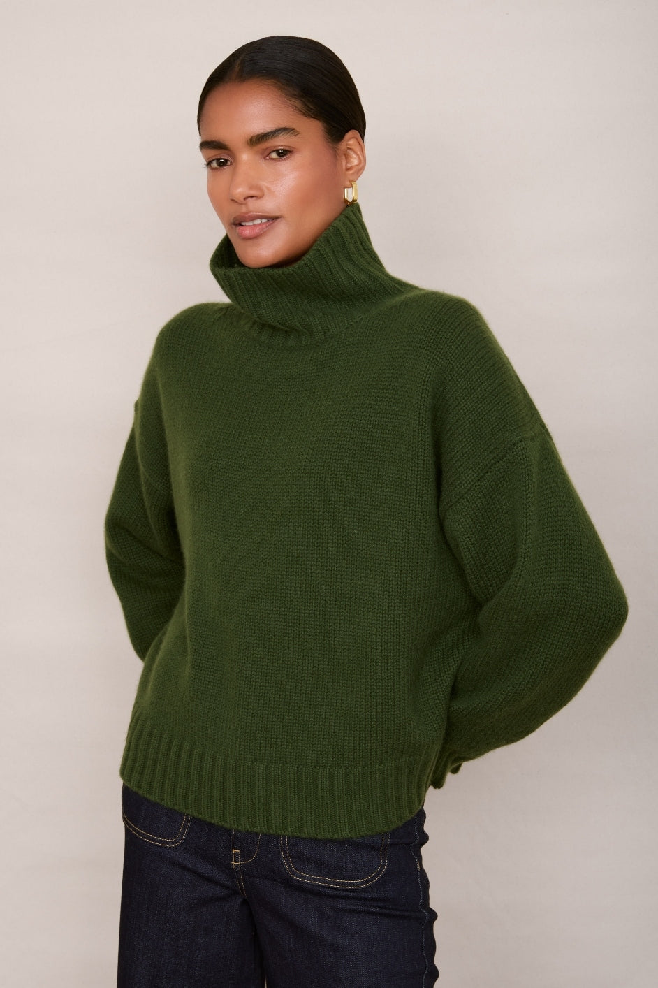 Liana Chunky Funnel Neck Jumper - Moss Green