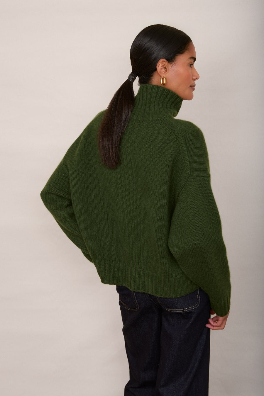 Liana Chunky Funnel Neck Jumper - Moss Green