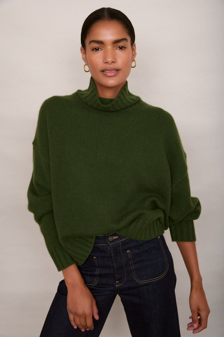 Liana Chunky Funnel Neck Jumper - Moss Green