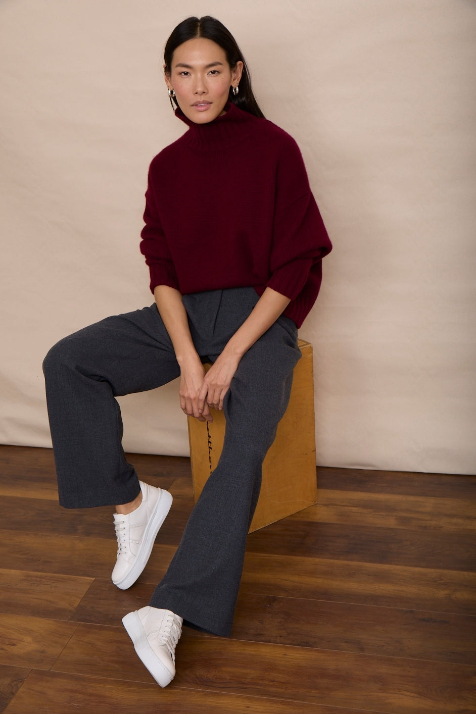 Liana Chunky Funnel Neck Jumper - Plum