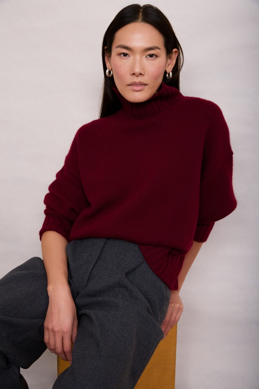 Liana Chunky Funnel Neck Jumper - Plum