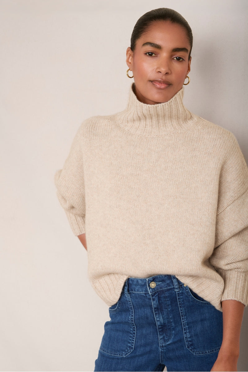 Liana Chunky Funnel Neck Jumper - Taupe