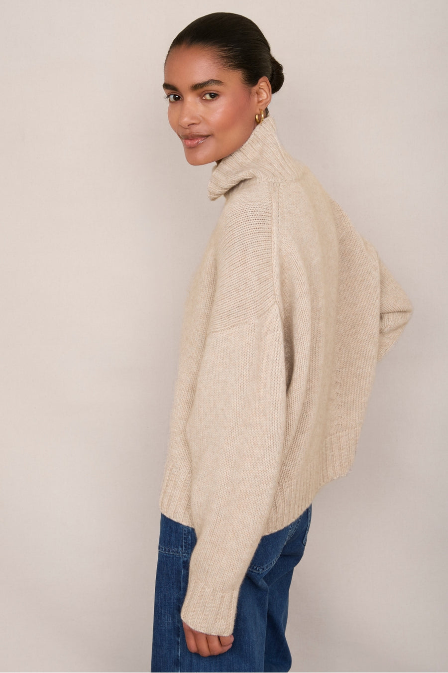 Liana Chunky Funnel Neck Jumper - Taupe