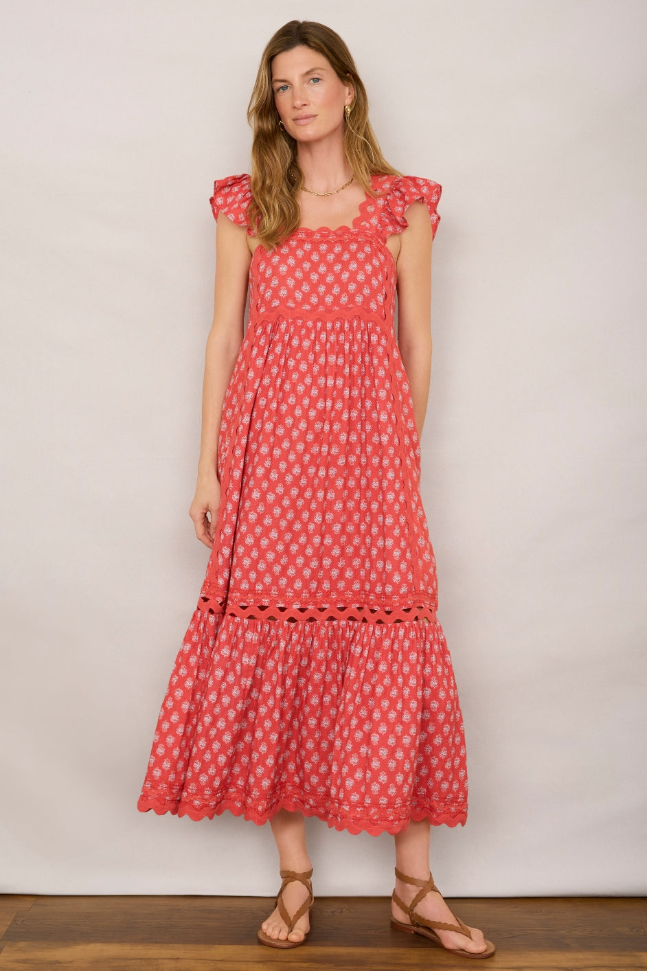 Liliana Dress - Coral Woodblock