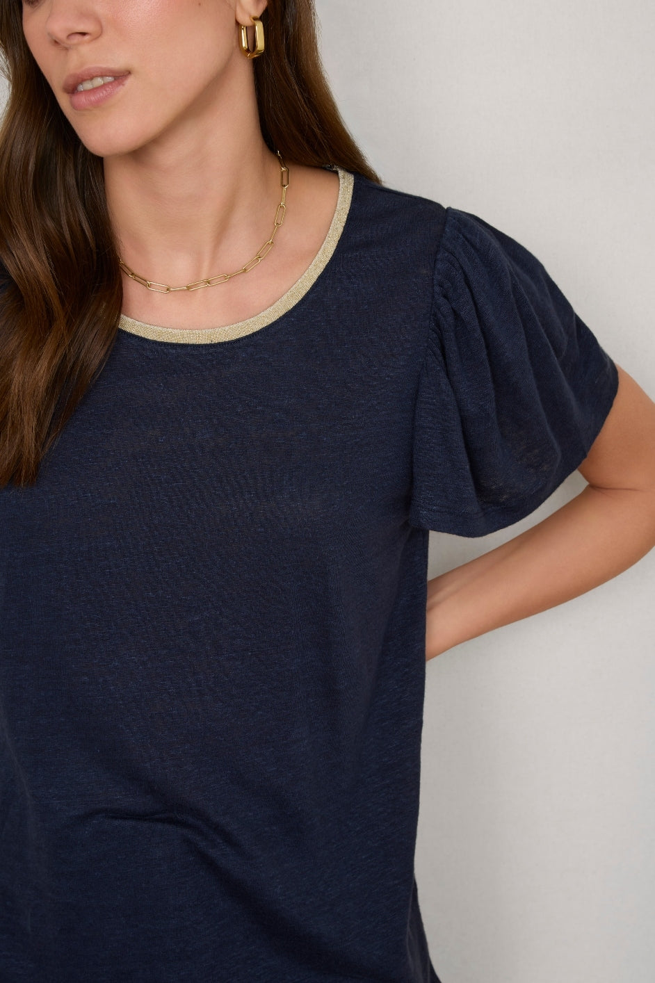 Lily Linen Round Neck Tee Shirt - Midnight