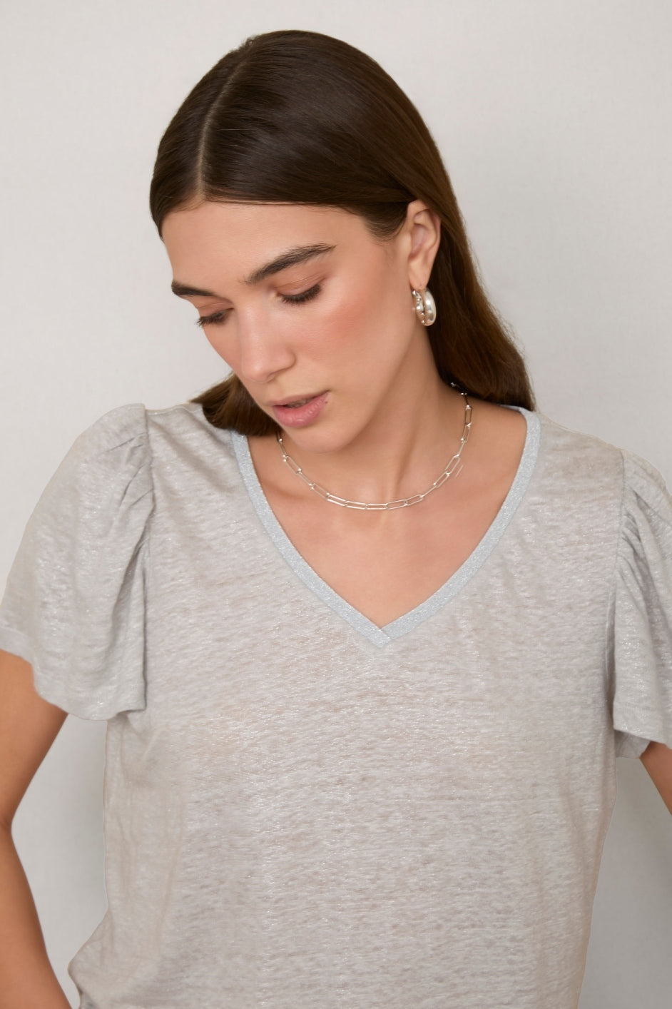 Lily Linen Shimmer Tee Shirt - Silver